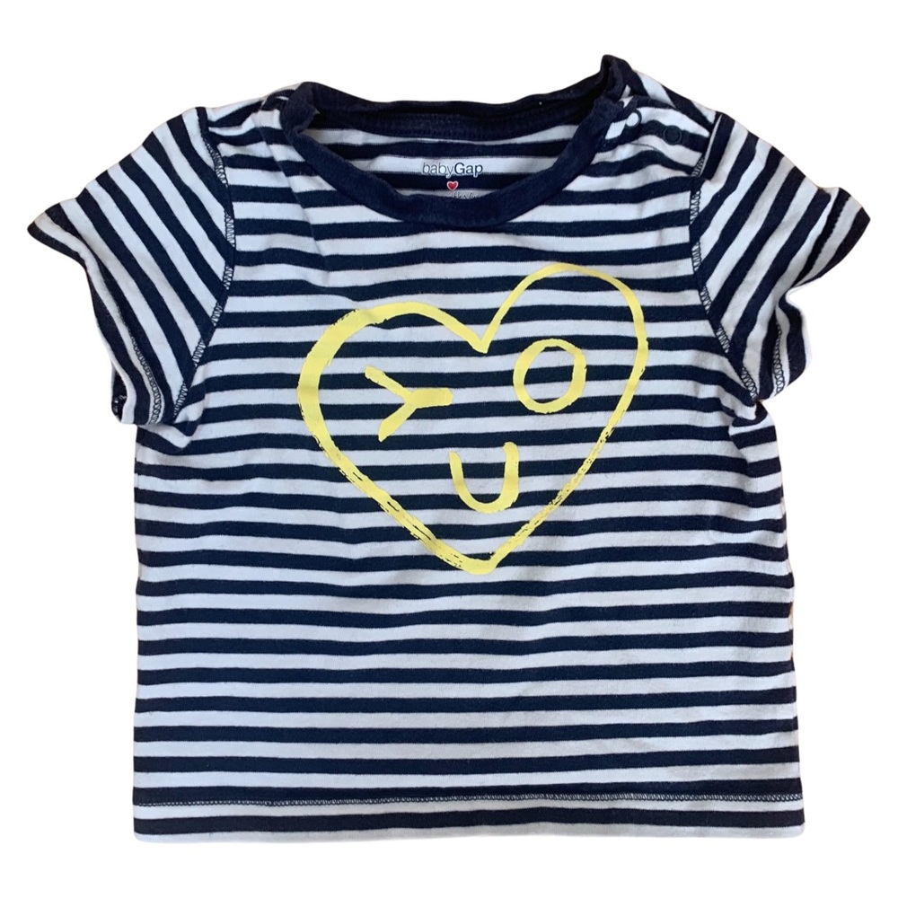 baby GAP Emoji Tee Blue White Stripes Graphic Heart Toddler 12-18M